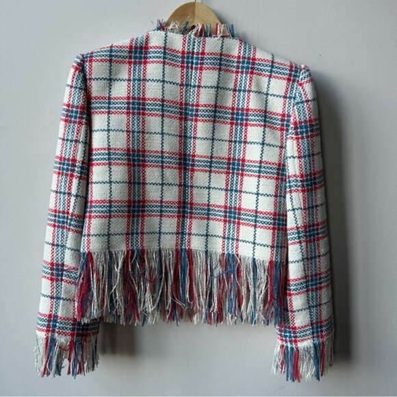 Veronica Beard Marlton Tweed Fringe Check Jacket Size 8 - Picture 6 of 12